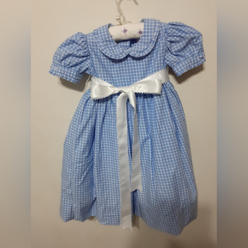 Blue Gingham dress with white ribbon size 3 year old by Orient Express